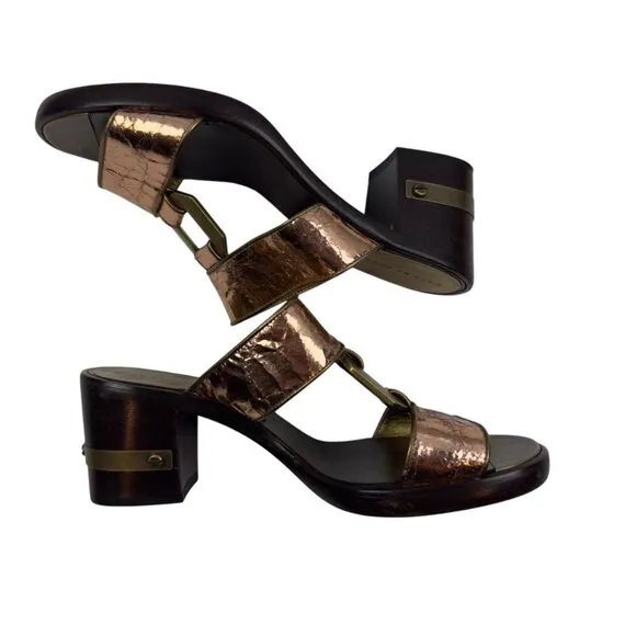 Marc by Marc Jacobs Slip On Mules Sandals Metallic Open Toe Block Heels Women's
