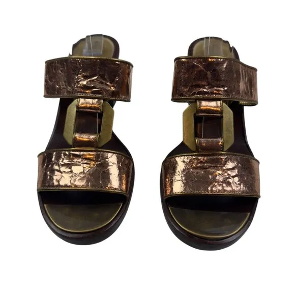 Marc by Marc Jacobs Slip On Mules Sandals Metallic Open Toe Block Heels Women's