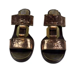Marc by Marc Jacobs Slip On Mules Sandals Metallic Open Toe Block Heels Women's