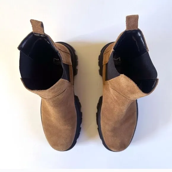 Marc Fisher Ankle Boot Brown Suede Leather Y2K Grunge Chunky Lug Platform Sz 9