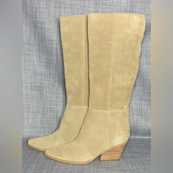 Marc Fisher Challi Knee- High Suede Boots Light Natural Size 9.5M