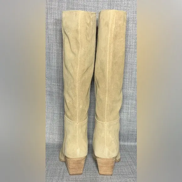 Marc Fisher Challi Knee- High Suede Boots Light Natural Size 9.5M
