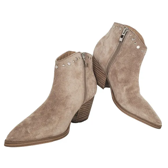 Marc Fisher Deni Beige Studded Suede Leather Zip Ankle Boots Size 6M NWOB