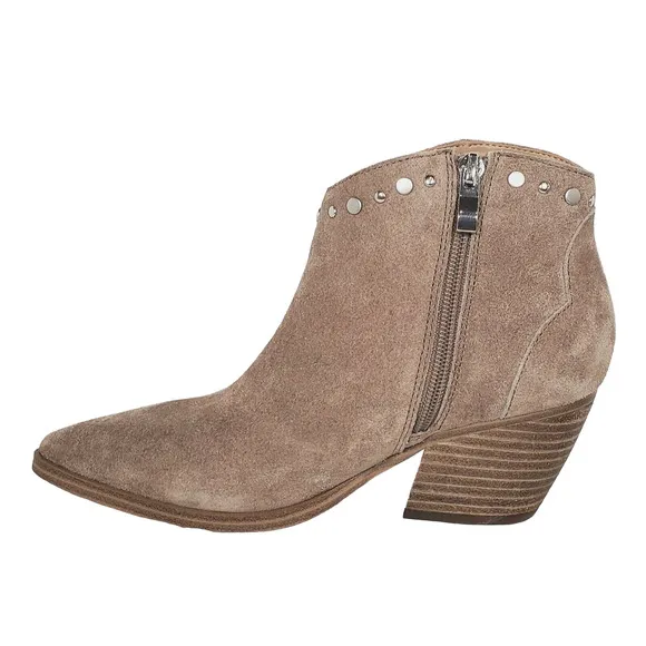 Marc Fisher Deni Beige Studded Suede Leather Zip Ankle Boots Size 6M NWOB