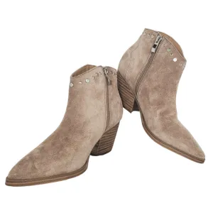 Marc Fisher Deni Beige Studded Suede Leather Zip Ankle Boots Size 6M NWOB