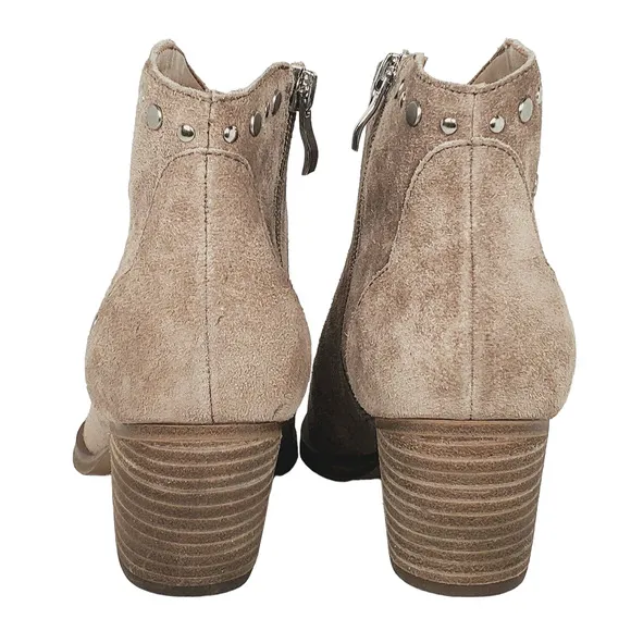 Marc Fisher Deni Beige Studded Suede Leather Zip Ankle Boots Size 6M NWOB