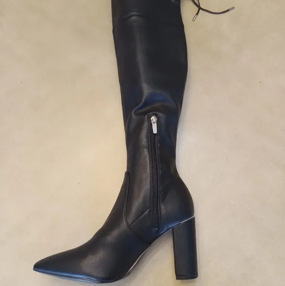 Marc Fisher Faux-Leather Over the Knee Black Dress Boots Size 9.5