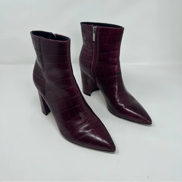 MARC FISHER LTD DAITH LEATHER EMBOSSED DRESS ANKLE BOOTS HEELS SIZE 7 RED