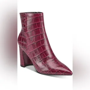 MARC FISHER LTD DAITH LEATHER EMBOSSED DRESS ANKLE BOOTS HEELS SIZE 7 RED