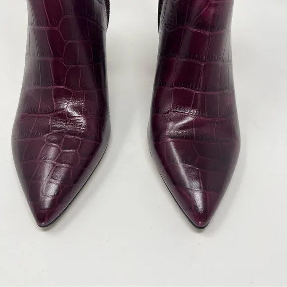 MARC FISHER LTD DAITH LEATHER EMBOSSED DRESS ANKLE BOOTS HEELS SIZE 7 RED