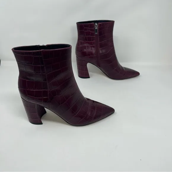 MARC FISHER LTD DAITH LEATHER EMBOSSED DRESS ANKLE BOOTS HEELS SIZE 7 RED