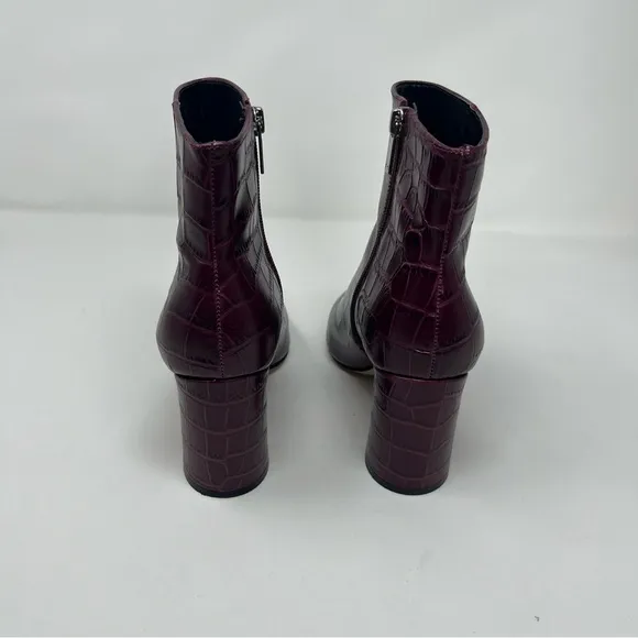 MARC FISHER LTD DAITH LEATHER EMBOSSED DRESS ANKLE BOOTS HEELS SIZE 7 RED