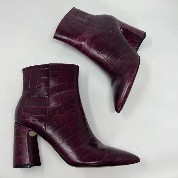 MARC FISHER LTD DAITH LEATHER EMBOSSED DRESS ANKLE BOOTS HEELS SIZE 7 RED