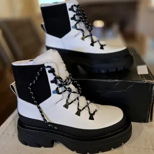 Marc Fisher LTD ML IZUMA Leather Sheep Fur Lace-Up Combar Boots 6.5