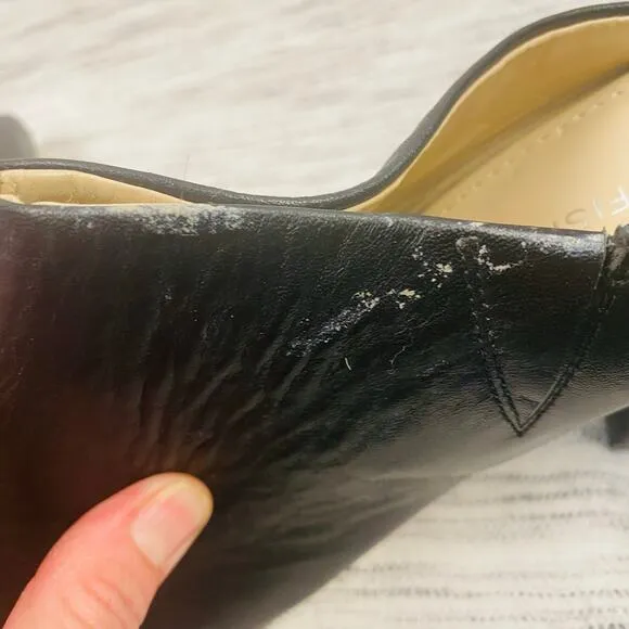 Marc Fisher MFragni Classic Heeled Pointed Toe Black Leather Mules Size 8