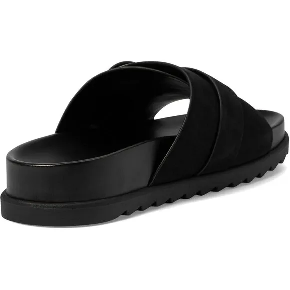 Marc Fisher Shoes Hattie Black Leather Buckle Slide Sandals