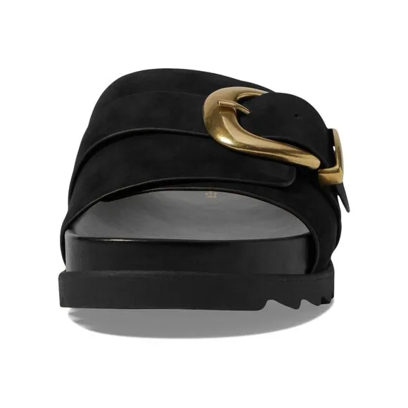 Marc Fisher Shoes Hattie Black Leather Buckle Slide Sandals