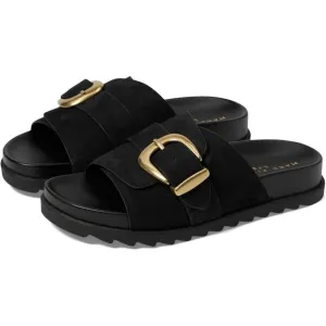 Marc Fisher Shoes Hattie Black Leather Buckle Slide Sandals