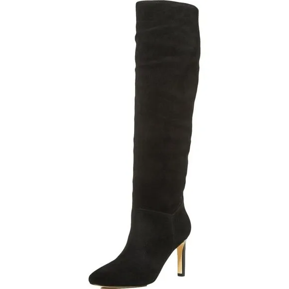 MARC FISHER Womens Black Zadia Round Toe Stiletto Leather Dress Boots 8 M