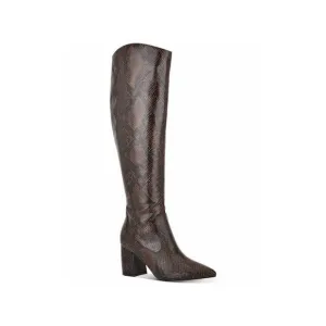 MARC FISHER Womens Brown Snake Print Retie Pointed Toe Block Heel Boots 7 M