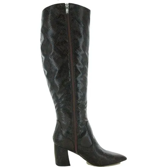 MARC FISHER Womens Brown Snake Print Retie Pointed Toe Block Heel Boots 9 M