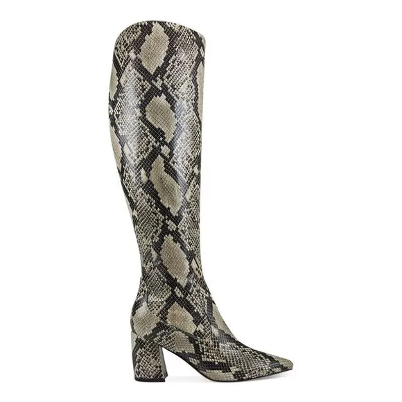 MARC FISHER Womens Gray Snakeskin Retie2 Pointed Toe Block Heel Heeled Boots 5 M