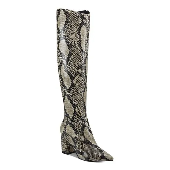 MARC FISHER Womens Gray Snakeskin Retie2 Pointed Toe Block Heel Heeled Boots 5 M