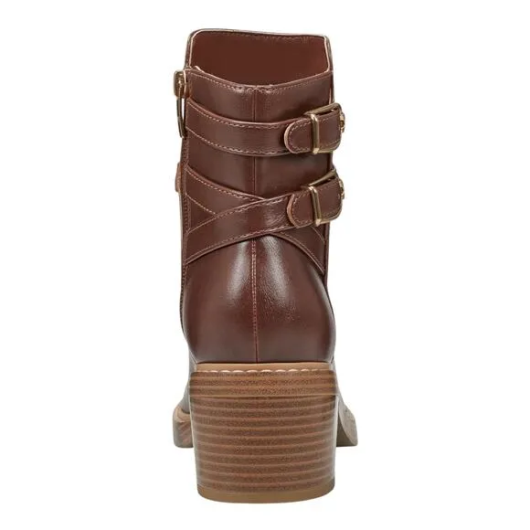 Marc Fisher Women's Marieta Buckled Block Heel Dress Boots Brown Size 8