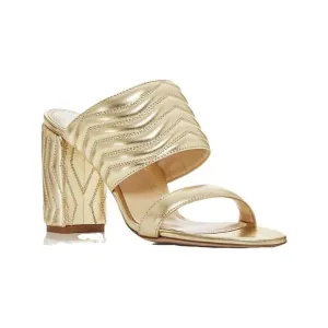 MARION PARKE Womens Beige Lizzie Round Toe Block Heel Slip On Slide Sandals 37.5