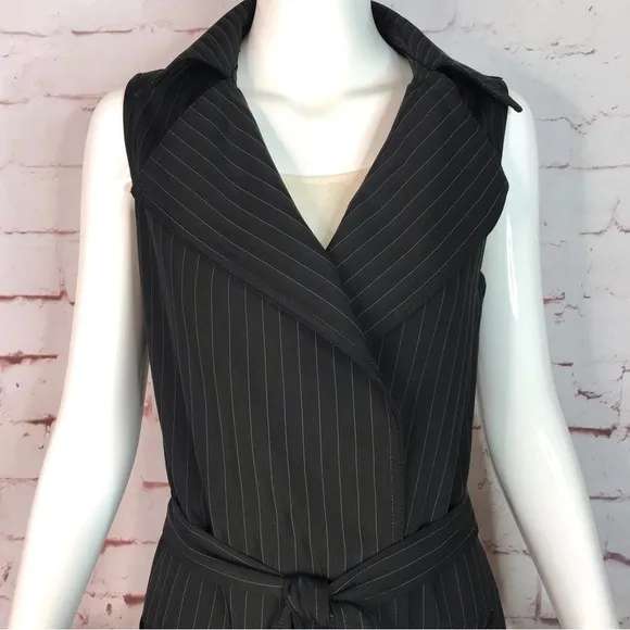 MAX STUDIO Pinstripe belted Twill Drape Vest Dress NWT Black &amp; Grey XS Runs big