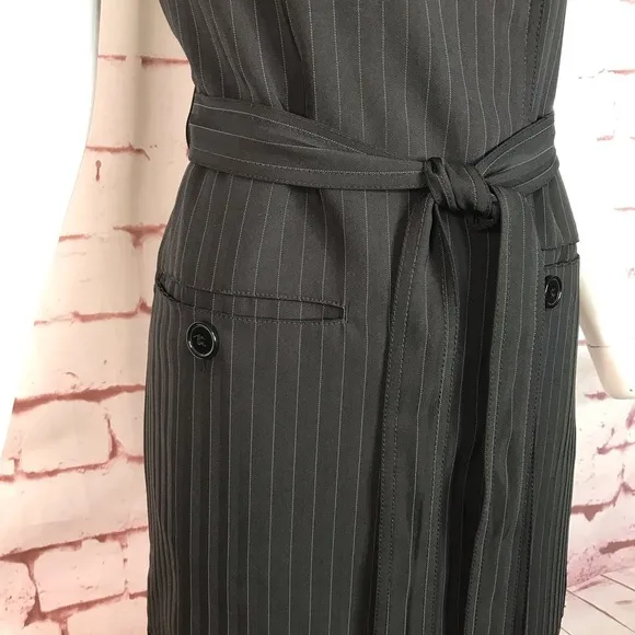 MAX STUDIO Pinstripe belted Twill Drape Vest Dress NWT Black &amp; Grey XS Runs big