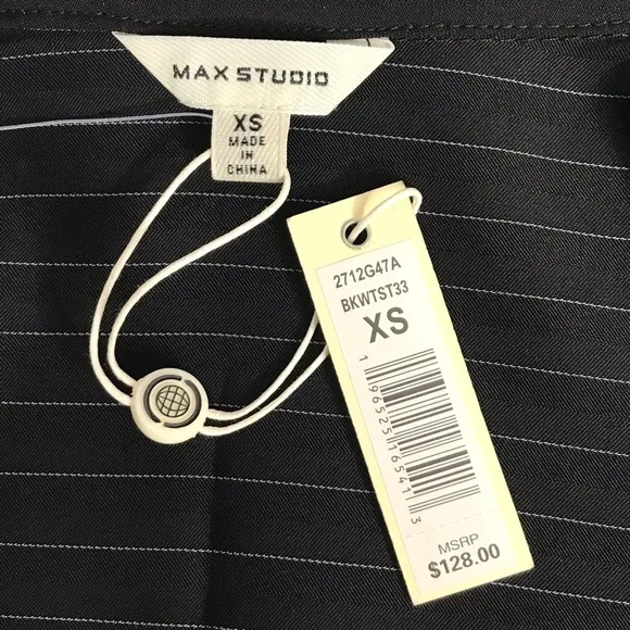 MAX STUDIO Pinstripe belted Twill Drape Vest Dress NWT Black &amp; Grey XS Runs big