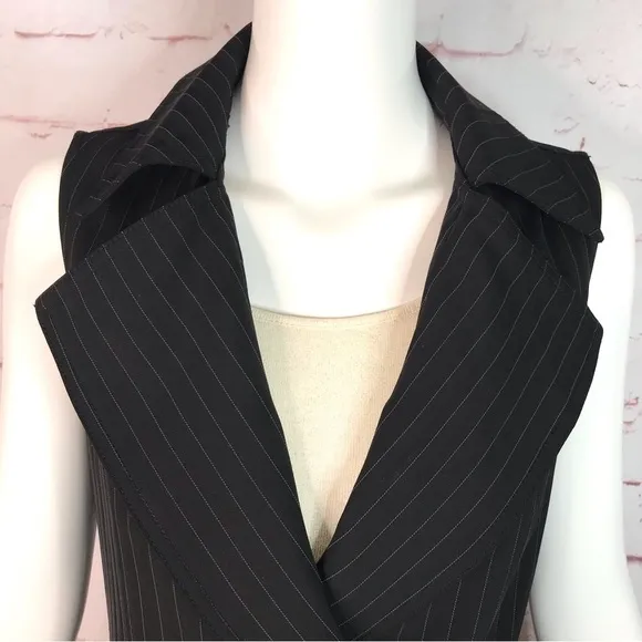 MAX STUDIO Pinstripe belted Twill Drape Vest Dress NWT Black &amp; Grey XS Runs big