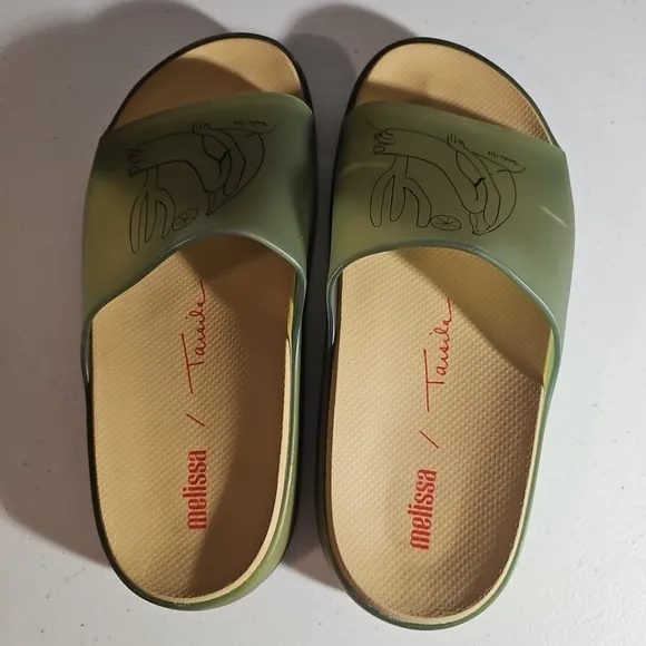 Melissa   Tarsilado Green Frog Slip On Jelly Rubber Slide Sandals Size 7 Vegan