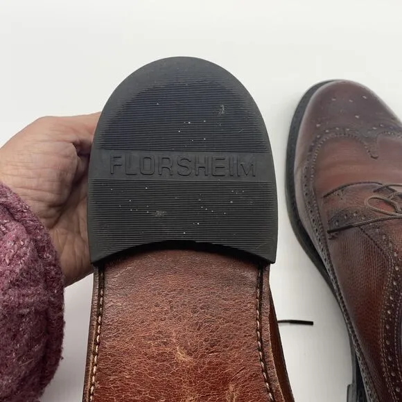 Mens Florsheim Brown Oxford Wing Tip Shoes Size 10 1/2 D
