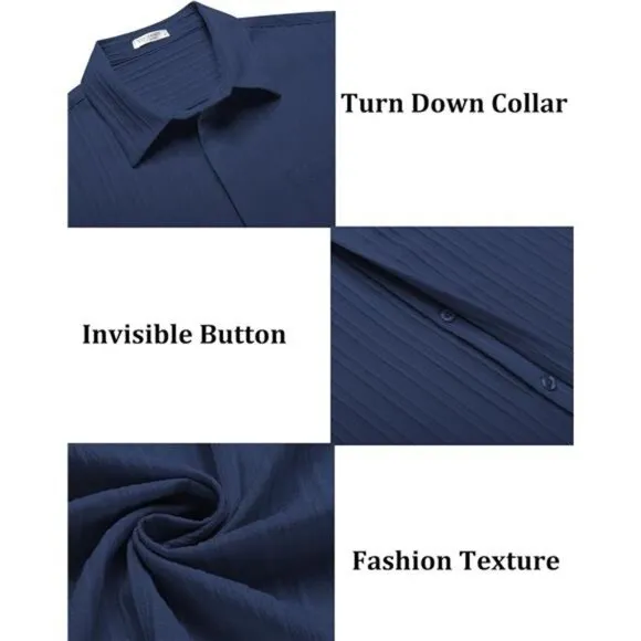 Mens Shirts Short Sleeve Button Down Dark Blue