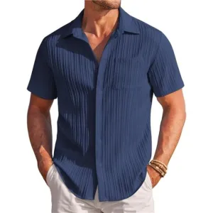 Mens Shirts Short Sleeve Button Down Dark Blue