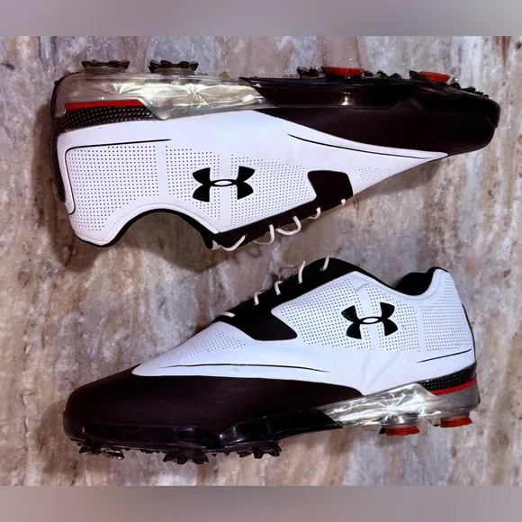 Men’s UNDER ARMOUR Tour Tips Golf Shoes- white/black/red. Size 12