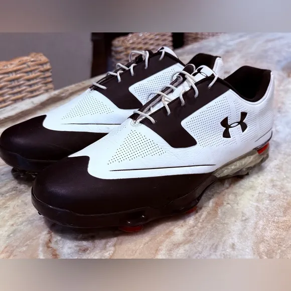 Men’s UNDER ARMOUR Tour Tips Golf Shoes- white/black/red. Size 12