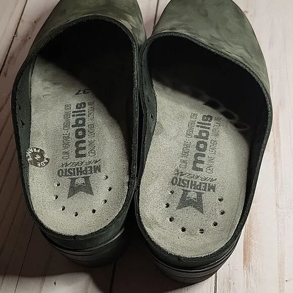 Mephisto Mobils Clog Shoes Suede Mules Black  Perforated Cut outs  Slip-on 37