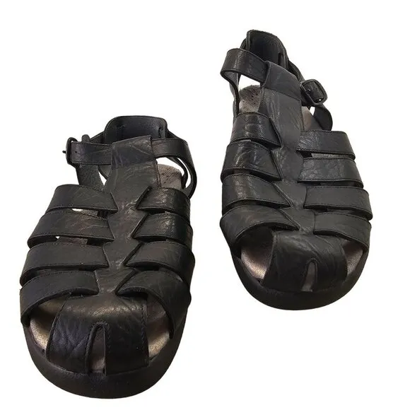Mephisto Sam Leather Fisherman Sandal Mens 45 US 11 Shock Absorbtion Sole Black