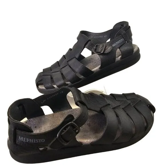Mephisto Sam Leather Fisherman Sandal Mens 45 US 11 Shock Absorbtion Sole Black