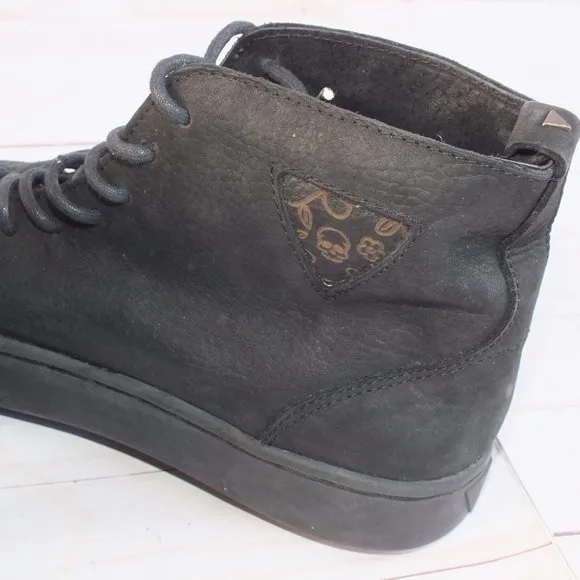 MERE LEATHER HIGH TOP‎ SKULL SHOES SIZE 8.5 BLACK
