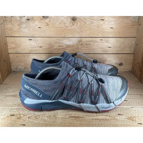 Merrell Mens Bare Access Hyperlock Flex Knit Running Shoes Size 12 Gray Red