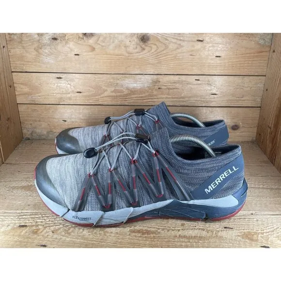 Merrell Mens Bare Access Hyperlock Flex Knit Running Shoes Size 12 Gray Red