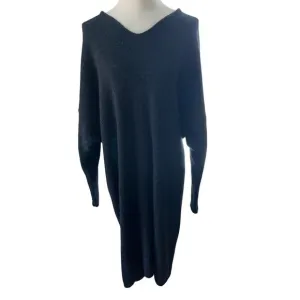 Mes Demoiselles Paris Black Fuzzy Knit Sweater Dress Size 3 V-Neck Midi Oversize