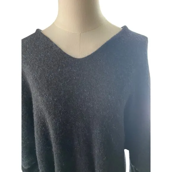 Mes Demoiselles Paris Black Fuzzy Knit Sweater Dress Size 3 V-Neck Midi Oversize