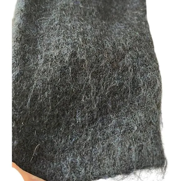Mes Demoiselles Paris Black Fuzzy Knit Sweater Dress Size 3 V-Neck Midi Oversize
