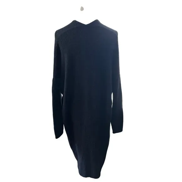 Mes Demoiselles Paris Black Fuzzy Knit Sweater Dress Size 3 V-Neck Midi Oversize