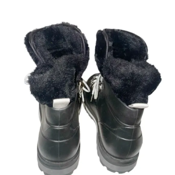 Michael Kors Black Lanis PVC &amp; Faux Fur Rain Boot Sz 9
